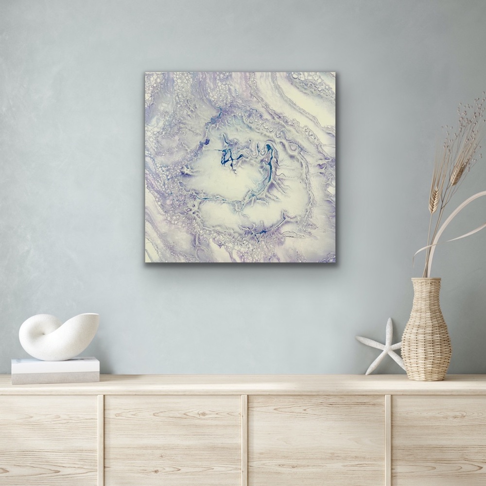 Relaxing Waters - Fluid Art Coastal Original Painting 14x14 Canvas